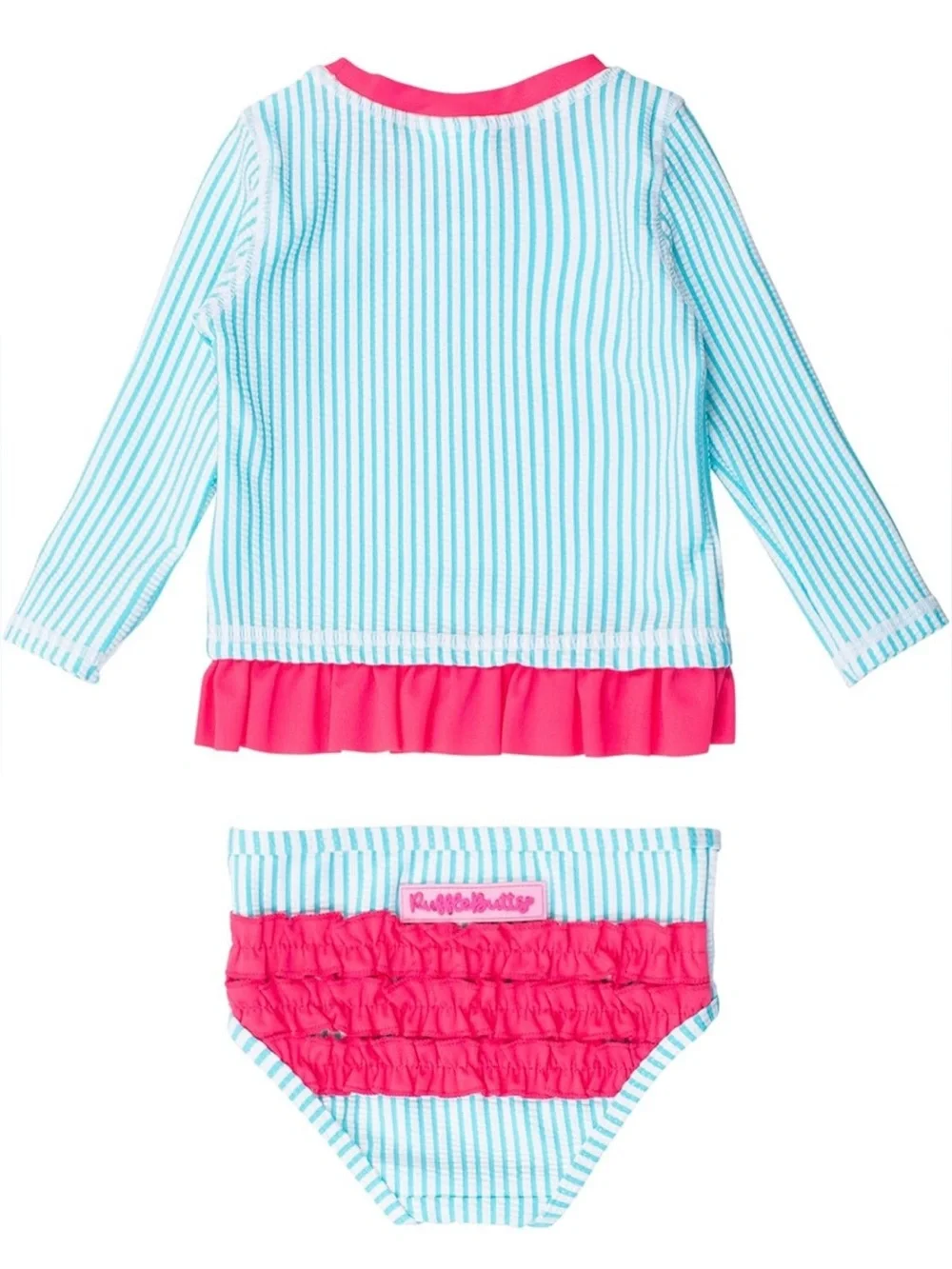 NWT RuffleButts Baby Girls Seersucker Long Sleeve Rash Guard Bikini, 3-6M